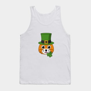 Cute Cat with Green Hat and Shamrock St Patricks's Day Tank Top